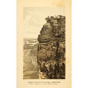  1878 Limestone Bluff Mississippi River Wis. Engraving 