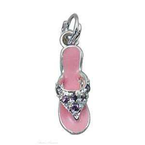   3D Cubic Zirconia Purple With Pink Sole Flip Flop Charm Jewelry