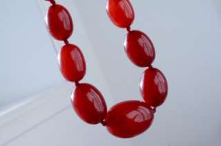 Vintage Art Deco Red Cherry Amber Bakelite V. Long Graduating Bead 