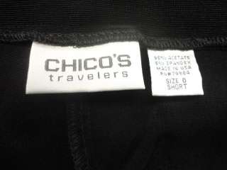Chicos Travelers Slinky Black Zip Up Pants 0 SHORT  