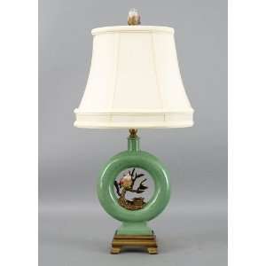  New Gorgeous Green Porcelain & Wood Table Lamp,25 Tal 