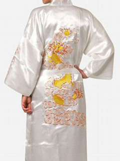  White Chinese Mens/Womens kimono robe gown with Dragon 