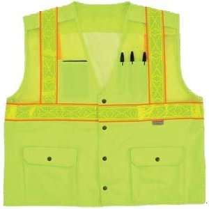   Vest, ANSI Class 2, Color Green, Mesh panel, Snap Closure, Size 2XL