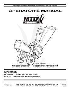 MTD Chipper Shredder Manual Model No. 450 thru 460  