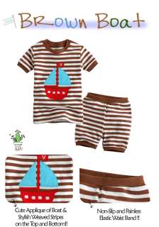   Toddler Kid Girl Boys Short Sleeve Sleepwear Set Brown Boat  