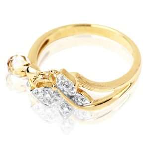10k Yellow Gold 0.65 ctw Citrine and Diamond Butterfly Dangle Ring 6.0