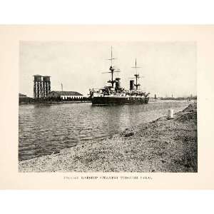 com 1907 Print Italian Warship Boat Canal Water Land Suez Ship Liner 