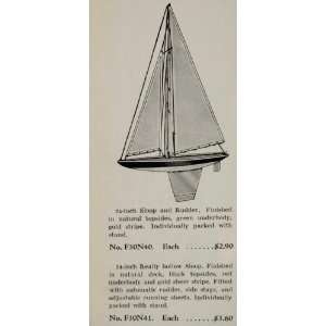  1933 Ad Vintage Toy Model Sailboat Sloop Rudder Boat 