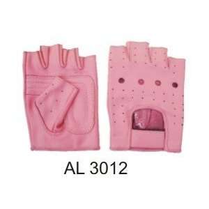  Ladies Pink Leather Fingerless Gloves W/Padded Palm 