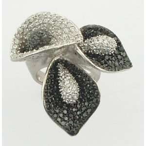   Gorgeous Sterling Silver 925 Clear & Black CZ Flower Ring, 6 Jewelry