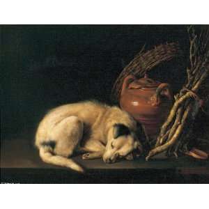     Sleeping Dog with Terracotta Jug, Basket and