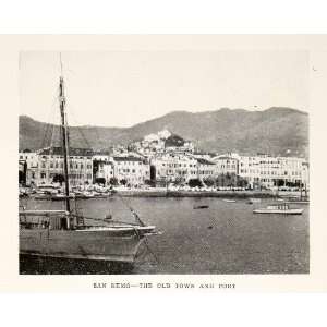 1928 Print San Remo Italy Town Port Boat Sail Marina Architecture 