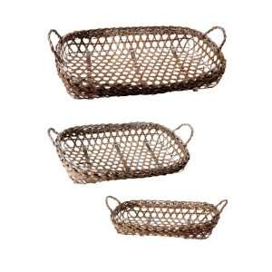   Pack of 6 Bamboo Open Weave Basket Trays with Handles