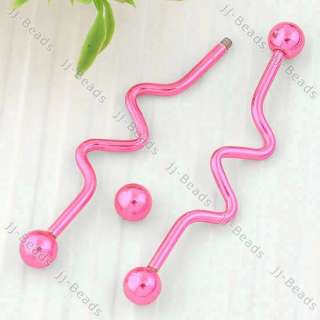 10pc Pink Curve Industrial Bar Barbells Ear Tongue Ring 14ga Body 