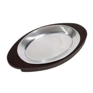  Aluminum Sizzle Platter With Carved Wood Underliner   11 1 