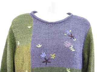 SIGRID OLSEN Purple Green Floral Knit Sweater Top Sz M  