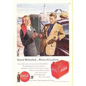  1944 Coca Cola Ad Travel Refreshed Rich Guy & Gal Original Coke Ad 
