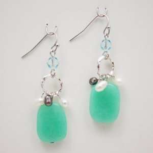  Sista Jewelry Hand Made Natural Green Stone Dangle Earring 