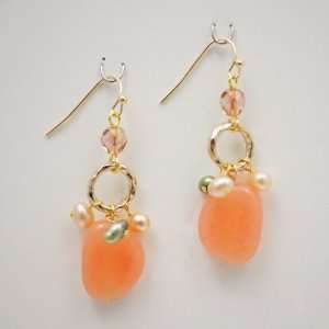  Sista Jewelry Hand Made Natural Peach Stone Dangle Earring 