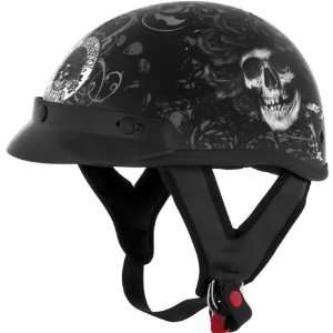 Dead Skulls & Roses with Visor Mens Cruiser Motorcycle Helmet w/ Free 