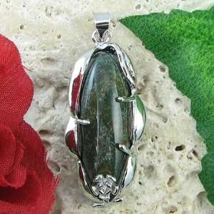 30mm silver plated blood stone oval pendant 