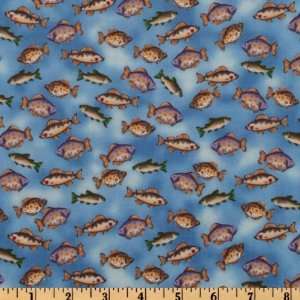  44 Wide Northern Territory Fish Light Blue Fabric By The 