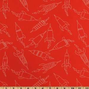  44 Wide Robots Linework Rockets Red Fabric By The Yard 