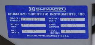 Shimadzu UV 1601 UV/VIS Spectrometer  