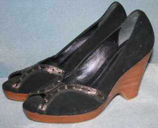 Cole Haan Black Peep Toe Wedges Sandals Shoes NEW 10  