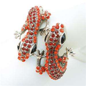 VTG Style Bracelet Bangle Cuff Red Swarovski Crystal Animal Dual Gecko 