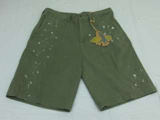   USA Cargo Shorts Olive Green Paint Splat Vintage Wash SZ 34  