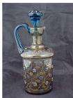 c1890 BOHEMIAN Art Glass CRUET Smoke w/Blue & Enamel Flowers  