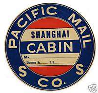1900 Pacific Mail SS Co Luggage Label Shanghai China  