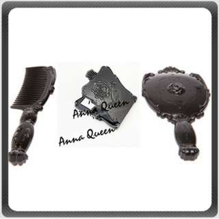 Anna Sui Style Black Rose Mirror or Hair Comb Set of 3  