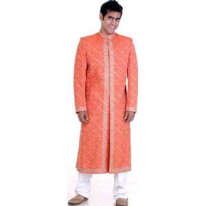  Orange Brocaded Wedding Sherwani with Mirrors   Gabberdeen 