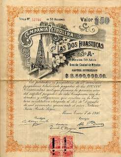 MEXICO / 1916 COMPANIA PETROLERA LAS DOS HUASTECAS   $50   Coupons 40 