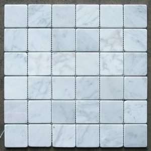   Bianco Carrera) 2x2 Square Mosaic Tile Tumbled   Marble from Italy