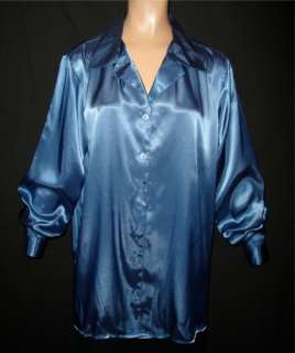   Shiny LIQUID SATIN Lapel BLOUSE 22W/24W Shirt Top Vtg Style NEW  