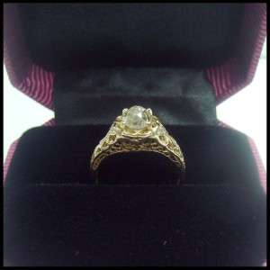   Old Mine Cut Diamond Jewelry 14K Gold Filigree Engagement Ring  