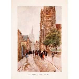 1907 Color Print St Pierre Church Coutances Herbert 