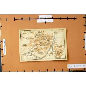  MAP 1902 STREET PLAN TOWN CARCASSONNE FRANCE CITE