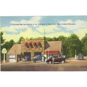 1940s Vintage Postcard Fairyland Service Station at the Entrance of 