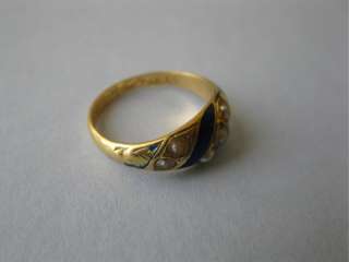   Victorian Mourning Locket 14k Gold Seed Pearl Enamel Ring  