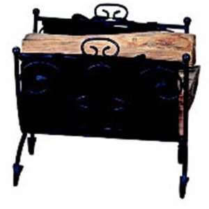   Black Wrought Iron Log Holder with Canvas Carrier
