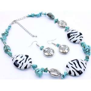  Western Cowgirl Zebra Print Chunky Beads with Turquoise 