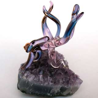 Scuba Diver Figurine Hand Blown Glass Amethyst Crystal  