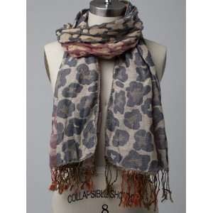   Leopard Animal Printed And Crinkle Scarf GRAY