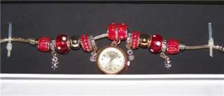NEW FIGARO COUTURE Goldtone RED ENAMEL Charms BRACELET WATCH  