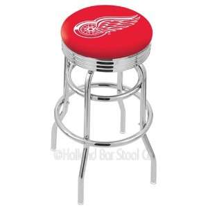 Detroit Red Wings Logo Chrome Double Ring Swivel Bar Stool with Ribbed 