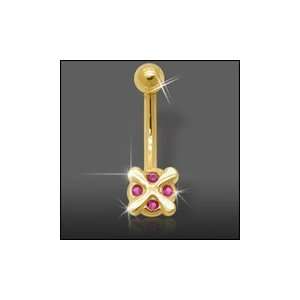  4 Stone Iron Cross 14K Gold Belly Ring Piercing Jewelry 